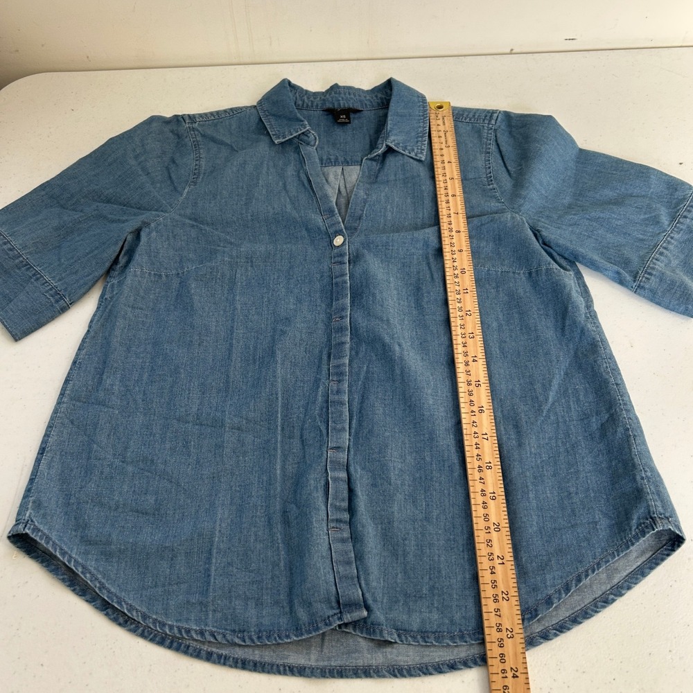 J.Crew Womens Blue Denim Short Sleeve Button Up Shirt XS 7656 - Picture 5 of 7
